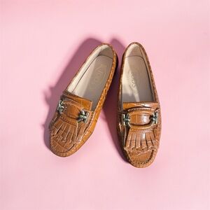Tod's Tan Crocodile Embossed Loafers